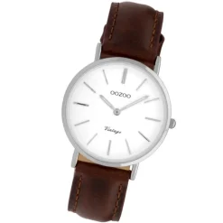 Oozoo Damenuhr Slim Quarzuhr mit braunem Leder-Armband UOC9835
