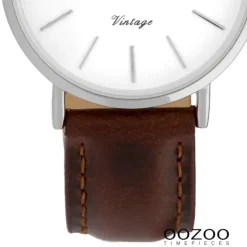 Oozoo Damenuhr Slim Quarzuhr mit braunem Leder-Armband UOC9835