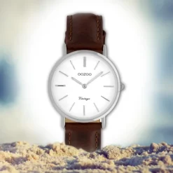 Oozoo Damenuhr Slim Quarzuhr mit braunem Leder-Armband UOC9835