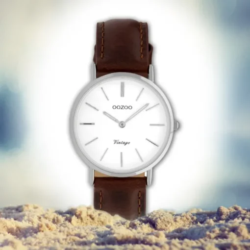 Oozoo Damenuhr Slim Quarzuhr mit braunem Leder-Armband UOC9835