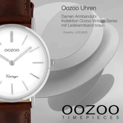 Oozoo Damenuhr Slim Quarzuhr mit braunem Leder-Armband UOC9835