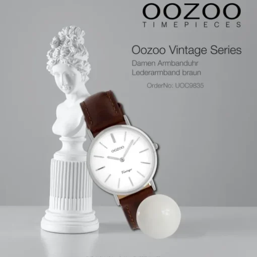 Oozoo Damenuhr Slim Quarzuhr mit braunem Leder-Armband UOC9835