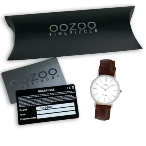 Oozoo Damenuhr Slim Quarzuhr mit braunem Leder-Armband UOC9835
