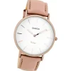 Oozoo Damen-Uhr Ultra Slim Quarzuhr Leder-Armband pinkgrau nude UOC7738