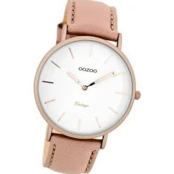Oozoo Damen-Uhr Ultra Slim Quarzuhr Leder-Armband pinkgrau nude UOC7738
