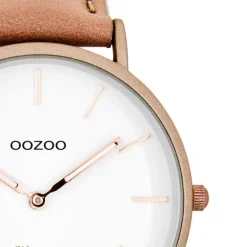 Oozoo Damen-Uhr Ultra Slim Quarzuhr Leder-Armband pinkgrau nude UOC7738