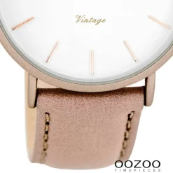 Oozoo Damen-Uhr Ultra Slim Quarzuhr Leder-Armband pinkgrau nude UOC7738