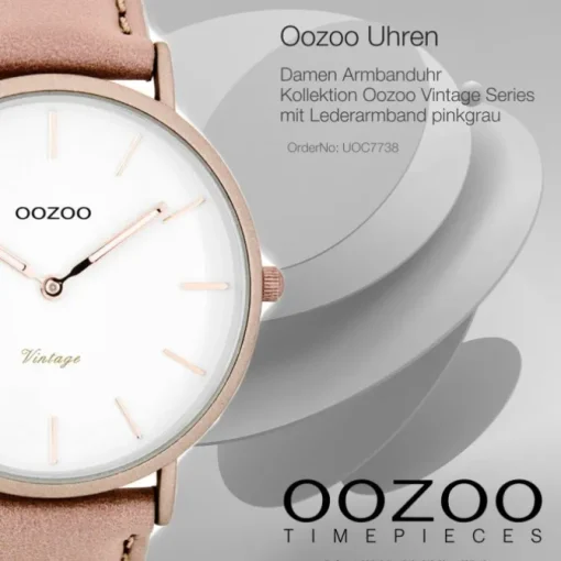 Oozoo Damen-Uhr Ultra Slim Quarzuhr Leder-Armband pinkgrau nude UOC7738