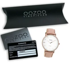 Oozoo Damen-Uhr Ultra Slim Quarzuhr Leder-Armband pinkgrau nude UOC7738