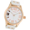 OOZOO Damenuhr weiß/rosegold 46mm, Uhr mit Leder-Armband UOC1150