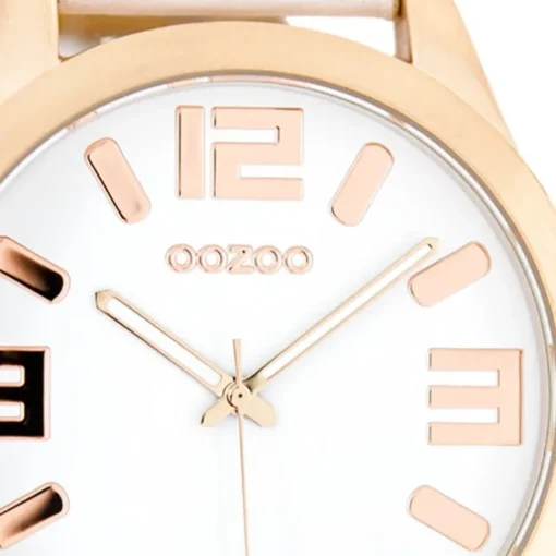 OOZOO Damenuhr weiß/rosegold 46mm, Uhr mit Leder-Armband UOC1150