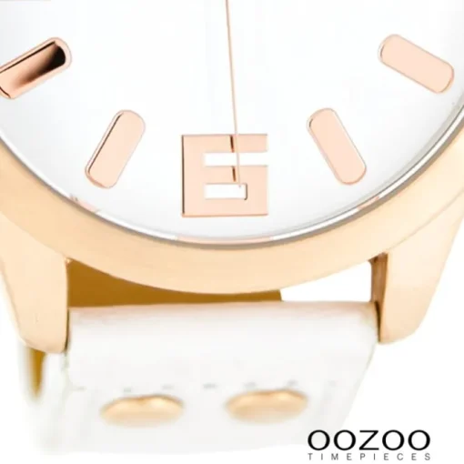 OOZOO Damenuhr weiß/rosegold 46mm, Uhr mit Leder-Armband UOC1150