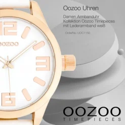 OOZOO Damenuhr weiß/rosegold 46mm, Uhr mit Leder-Armband UOC1150