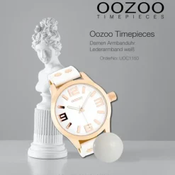 OOZOO Damenuhr weiß/rosegold 46mm, Uhr mit Leder-Armband UOC1150