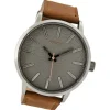 Oozoo Herren Armbanduhr silber Timepieces Quarz C9025 Lederarmband braun UOC9025