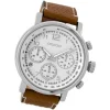 Oozoo Herren Armbanduhr silber Timepieces Quarz C9455 Lederarmband braun UOC9455