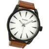 Oozoo Herren Armbanduhr schwarz Timepieces C8226 Lederarmband braun UOC8226