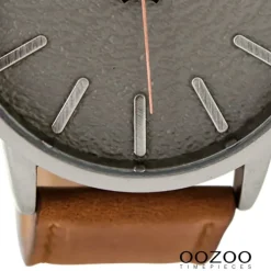 Oozoo Herren Armbanduhr silber Timepieces Quarz C9025 Lederarmband braun UOC9025