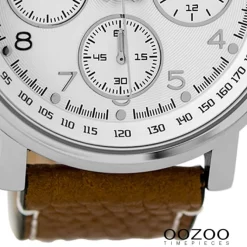 Oozoo Herren Armbanduhr silber Timepieces Quarz C9455 Lederarmband braun UOC9455