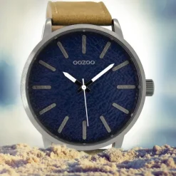 Oozoo Herren Armbanduhr silber Timepieces Quarz C9026 Lederarmband braun UOC9026