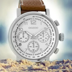 Oozoo Herren Armbanduhr silber Timepieces Quarz C9455 Lederarmband braun UOC9455
