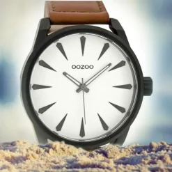 Oozoo Herren Armbanduhr schwarz Timepieces C8226 Lederarmband braun UOC8226