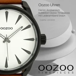 Oozoo Herren Armbanduhr schwarz Timepieces C8226 Lederarmband braun UOC8226