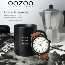 Oozoo Herren Armbanduhr schwarz Timepieces C8226 Lederarmband braun UOC8226