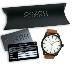 Oozoo Herren Armbanduhr schwarz Timepieces C8226 Lederarmband braun UOC8226