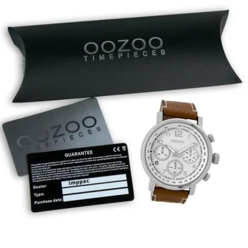 Oozoo Herren Armbanduhr silber Timepieces Quarz C9455 Lederarmband braun UOC9455