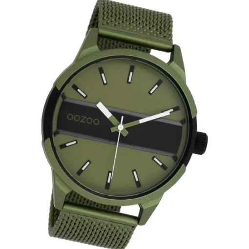 Oozoo Herren Armbanduhr Timepieces Analog Metall Mesh olive grün UOC11107
