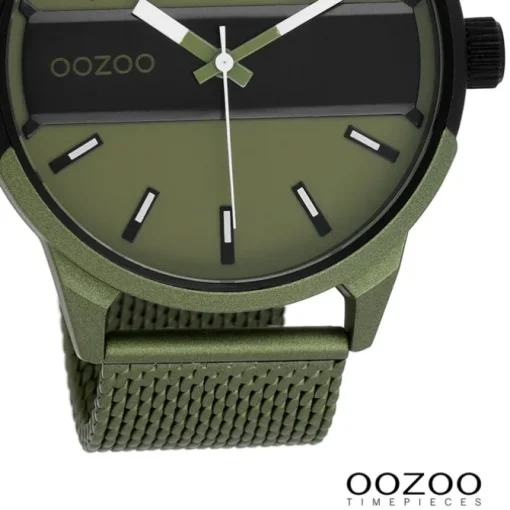 Oozoo Herren Armbanduhr Timepieces Analog Metall Mesh olive grün UOC11107