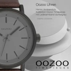 Oozoo Herren Armbanduhr Timepieces Analog Leder dunkelgrau UOC8254A