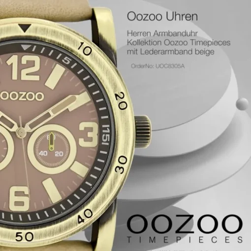 Oozoo Herren Armbanduhr Timepieces Analog Leder beige UOC8305A