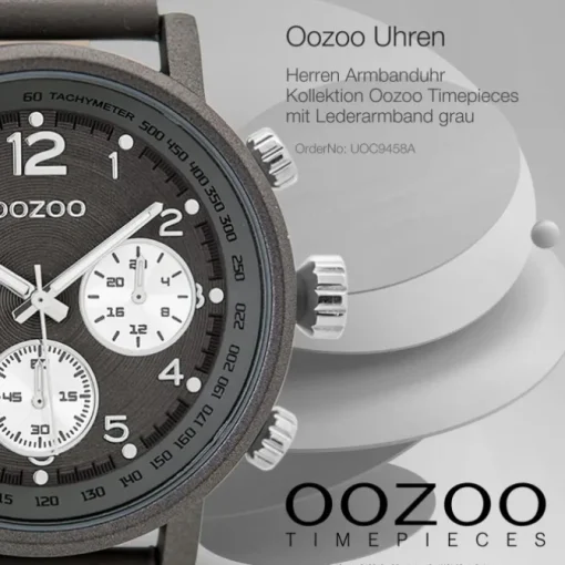 Oozoo Herren Armbanduhr Timepieces C9458A Analog Leder grau UOC9458A
