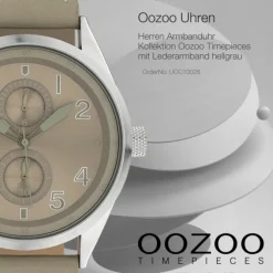 Oozoo Herren Armbanduhr Timepieces Analog Leder hellgrau UOC10026