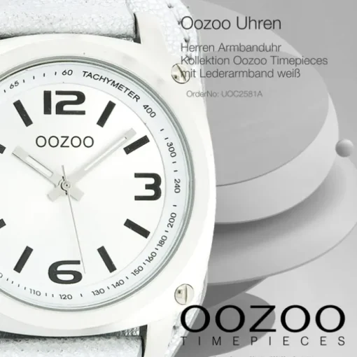 Oozoo Herren Armbanduhr Timepieces Analog Leder weiß UOC2581A