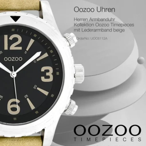 Oozoo Herren Armbanduhr Timepieces Analog Leder beige UOC6112A