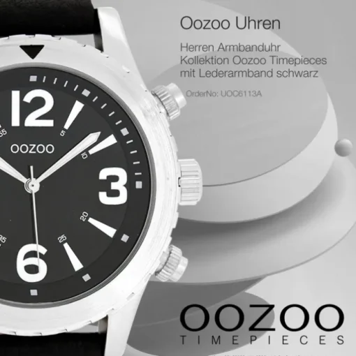 Oozoo Herren Armbanduhr Timepieces Analog Leder schwarz UOC6113A