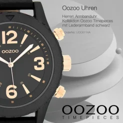 Oozoo Herren Armbanduhr Timepieces Analog Leder schwarz UOC6114A