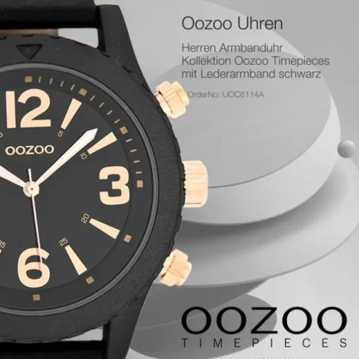 Oozoo Herren Armbanduhr Timepieces Analog Leder schwarz UOC6114A