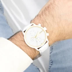 Oozoo Herren Armbanduhr Timepieces Analog Leder weiß UOC11313