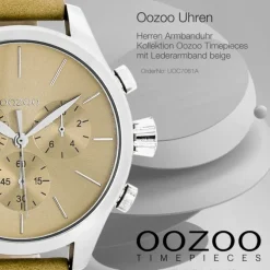 Oozoo Herren Armbanduhr Timepieces Analog Leder beige UOC7061A
