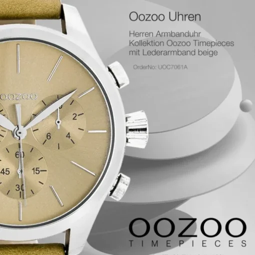Oozoo Herren Armbanduhr Timepieces Analog Leder beige UOC7061A