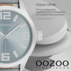 Oozoo Herren Armbanduhr Timepieces Analog Leder graublau UOC1010A