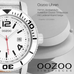Oozoo Herren Armbanduhr Timepieces Analog Leder beige weiß UOC2586A