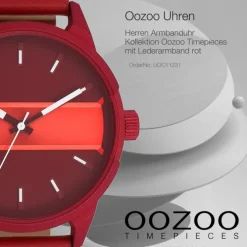Oozoo Herren Armbanduhr Timepieces Analog Leder rot UOC11231