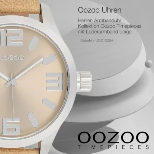 Oozoo Herren Armbanduhr Timepieces Analog Leder beige UOC1005A