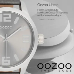 Oozoo Herren Armbanduhr Timepieces Analog Leder grau UOC1007A