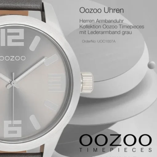 Oozoo Herren Armbanduhr Timepieces Analog Leder grau UOC1007A